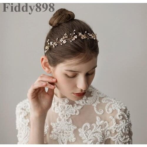 New Gold Wedding Hair Accessories Flower Beaded Wedding Headband Bridal Hair Jewelry Leaves Crystal Headpiece for Women HD76