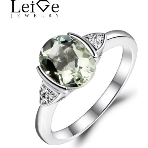Leige Jewelry Green Amethyst Ring Natural Gemstone Engagement Wedding Rings for Women Sterling Silver 925 Elegant Jewelry