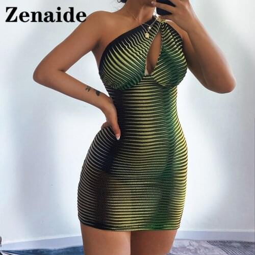 Zenaide One Shoulder Sexy Party Dress 2021 Summer Y2K Backless Sleeveless Print Casual Mini Bodycon Dress Women Streetwear Club