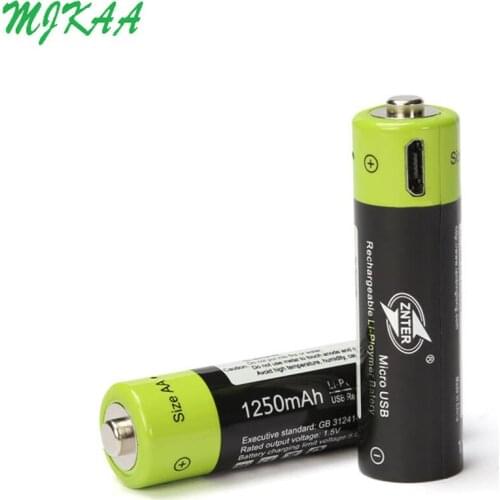 ZNTER 2Pcs AA Rechargeable Battery 1.5V 2A 1250mAh USB Charging Lithium Battery Bateria Use Micro USB Charging Cable