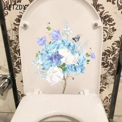 ZTTZDY 22.5CM×23.6CM Fresh Blue Bouquet Home Living Room Wall Decor Fashion Toilet Stickers T2-0976