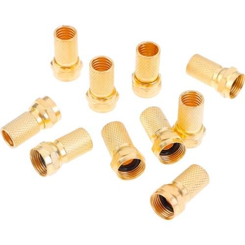 10 Pcs Twist on RG6 F Type Coaxial Cable Connector Plugs Brass materials singnal Line connector Copper Galvanized 2 Colors