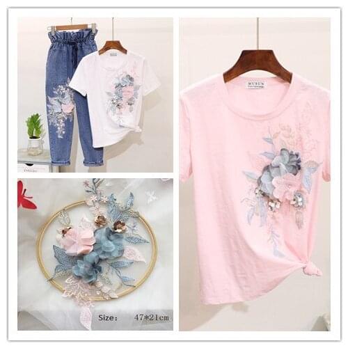 2 pieces / Fashion 3D lace flower piece DIY sweater T-shirt denim pants lace decorative flower
