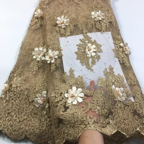 3d Lace Fabric Latest African Laces Fabric 2020 High Quality Lace With Beads Wedding, Gold Nigerian French Lace Fabric M26082