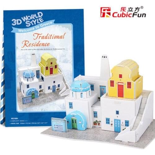 3D Puzzle Greek dwellings DIY Creative gift Educational toys World style tour construction paper model T51