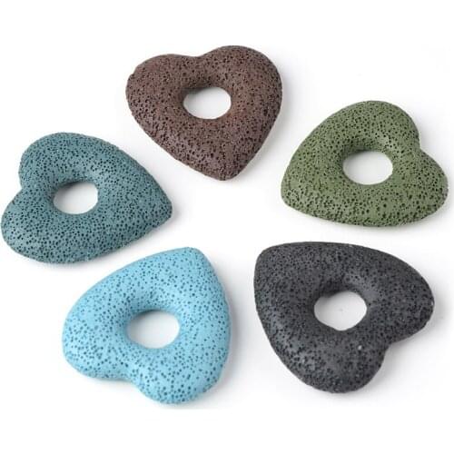 5pcs/bag natural colored volcanic rock couple heart shaped loose beads handmade DIY necklace bracelet jewelry accessories