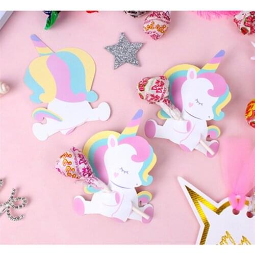 50Pcs / set Baby Shower Unicorn Lollipop Decoration Card Wedding Birthday Party Decoration Children Candy Decoration Cartoon