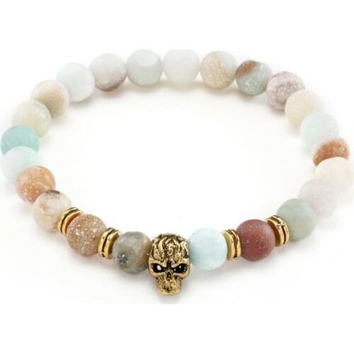 8mm tjjyuy3 micro pave cz zircon cubic zirconia elastic adjusted Charm nature stone yellow Tigereye bead skull Charm Bracelet