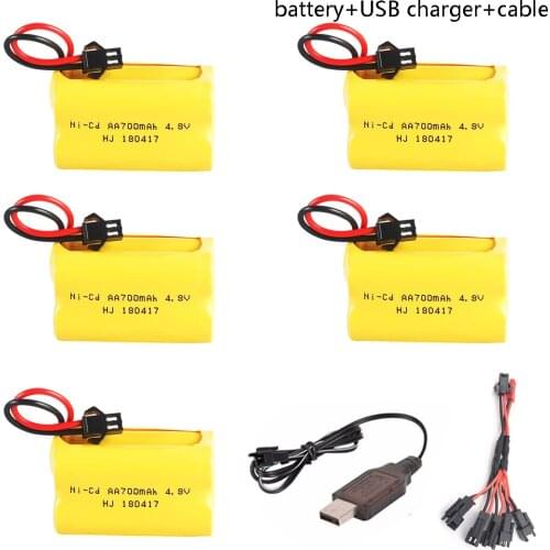 4.8V 700mah NI-CD battery with USB charger 5in1 cable 4.8v nicd AA battery pack for RC toy boat model car robot free shipping