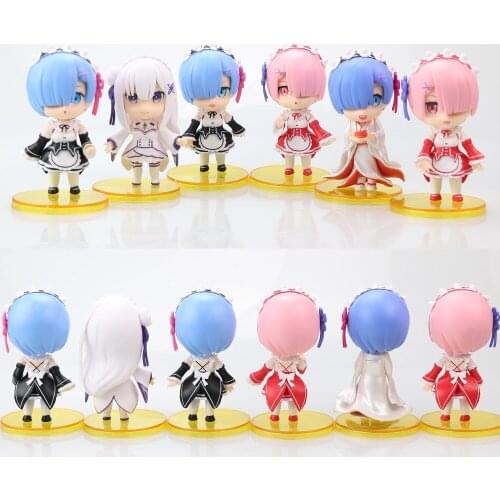 Anime Re Life In A Different World From Zero PVC Model Maid Subaru Natsuki Emilia Rem Ram Action Figures Kid Gift Toy 6 Pcs Set
