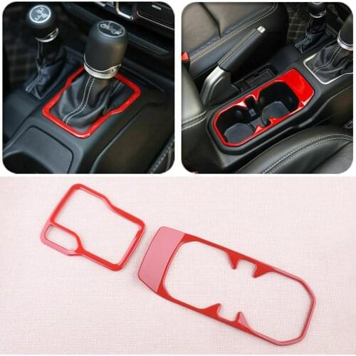 2Pcs Glossy Red Gear Shift Panel + Water Cup Holder Cover Trim ABS LHD fit for Jeep Wrangler JL JLU 2018 2019 2020 Car Styling