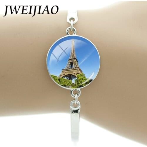 JWEIJIAO Eiffel Tower Art Picture Glass Gems Bracelet Handmade DIY Color Chain Bracelet For Friend Families Gift EF20