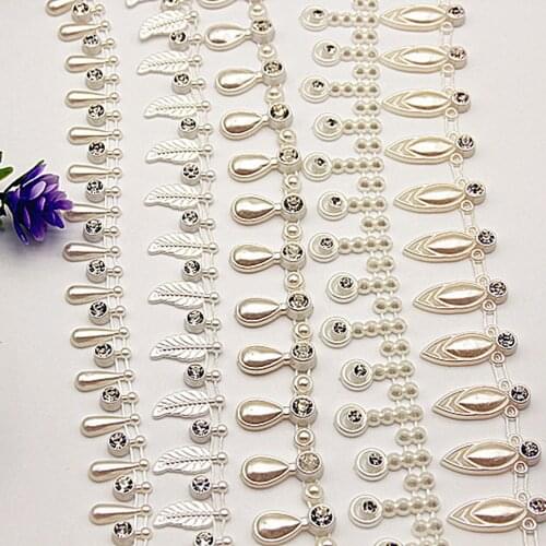 1YD Multi-style Water Drop Pendant ABS Imitation Pearl DIY Bead Chain Leaves Diamond Bead String Hat Bandana Diamond Chain