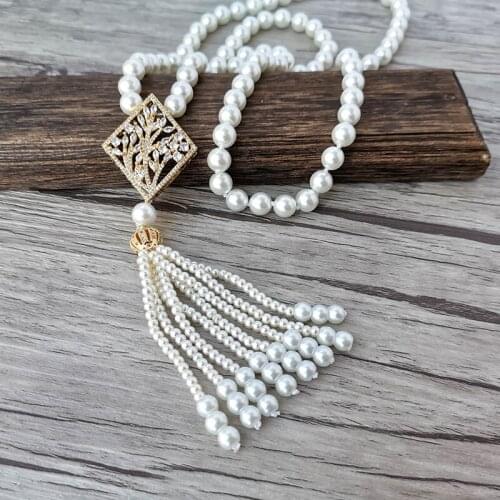 1 Pcs CZ Micro Pave Connector Charm Pendant, Shell Beads Chain Tassels Women DIY Necklace Jewelry Making NK571