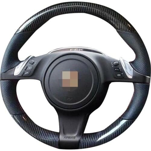 For Porsche Panamera Carbon Fiber&Hole Leather Steering Wheel Hand Sewing Wrap
