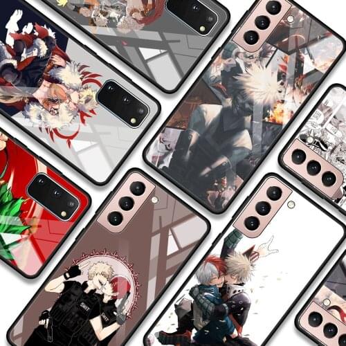 Phone case For Samsung S21 S20 Ultra Plus FE S10e Lite S10 S9 S8 plus Glass Bumper Soft Fundas Boku No Hero Academia Anime