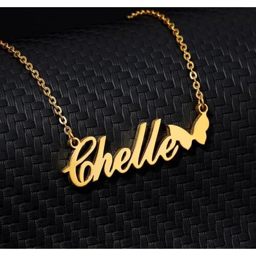 Nameplate Butterfly Choker Gold Pendent Custom Name Statement Necklace Women Ketting Collier Femme 2019 Personalized Jewelry