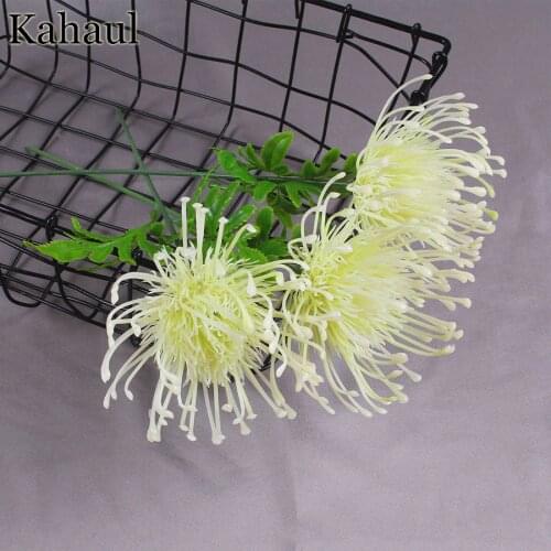 3pcs Big White Artificial Flowers for Wedding Decoration Faux Leucospermum Plastic Fake Flowers Branch Garden Outdoor Home Decor