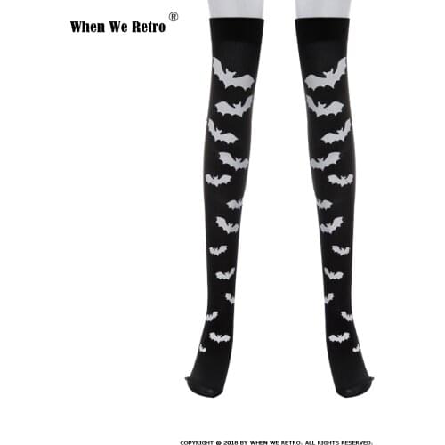 When We Retro Halloween Skeleton Long Knee High Socks Costume Bat Dot Print Haloween Cosplay Soft Stocking QY0602