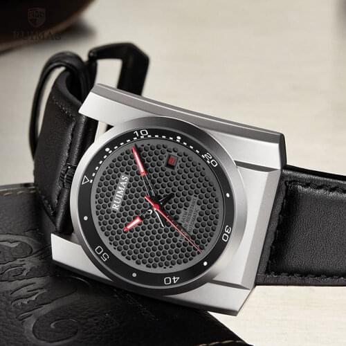 RUIMAS Square Automatic Watches Men Leather Strap Luxury Mechanical Watch Man Relogios Masculino Top Brand Wristwatch Clock 6775