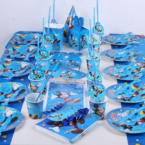 Cartoon Disney Mickey Mouse Theme Kids Favor Birthday Pack Event Party Cups Plates Baby Shower Disposable Tableware Supplies