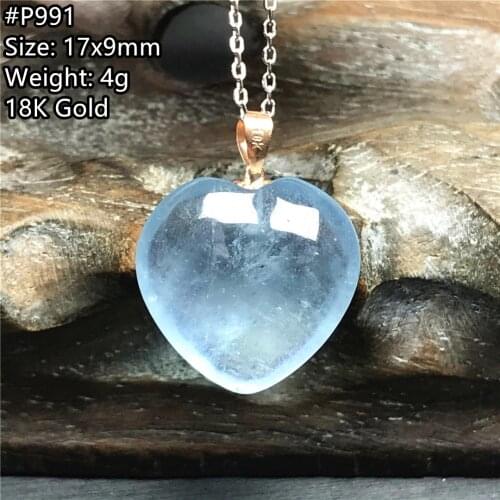 Natural Clear Blue Aquamarine Pendant For Women Men Healing Love Crystal Gift 17x9mm Beads Heart Stone 18K Gold Jewelry AAAAA