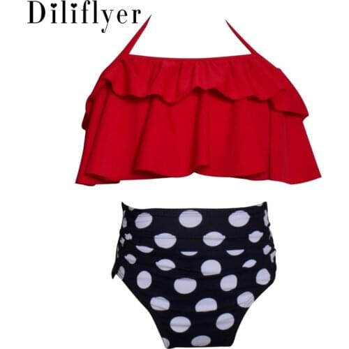 New 2~12Year Girls Swimsuit 2021 Kids Swimwear Cute Print Kids Bikini Sets Ruffle style Children Halter swimwear Kids Beach wear