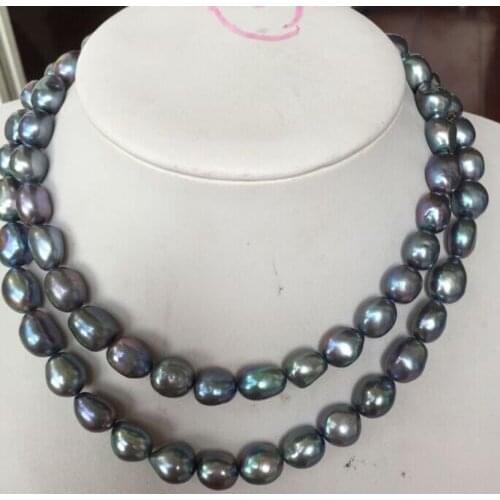 Charming 12-13mm natural cultured black blue freshwater pearl necklace 17inch18inch
