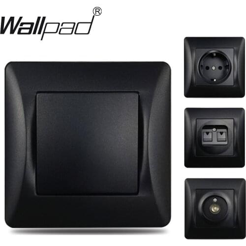 EU 1 2 Gang Switch Wallpad PC Black Frame Fan Dimmer Light Smart Switch Data Cap EU French Socket with USB TV Socket Round Back
