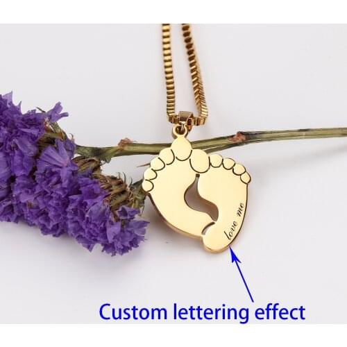 Personalized Custom Name Date Necklace Stainless Steel Baby Foot Charm Pendant Nameplate Necklaces Gold Choker Birthday Gifts