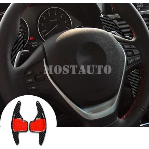 For BMW 1 2 3 4 5 6 7Series F01 F07 F10 F20 F22 F30 F32 Real Carbon Fiber Paddle Paddle Shift Steering Wheel Shifter Black/Red
