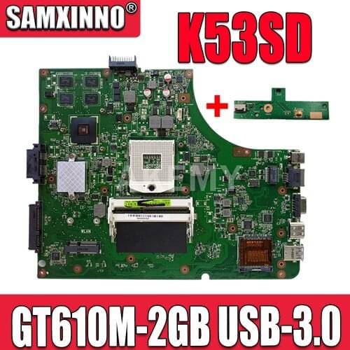 SAMXINNO NEW K53SD REV5.1 motherboard For ASUS K53SD A53S X53S Laptop mainboard HM65 GT610M-2GB-GPU USB-3.0