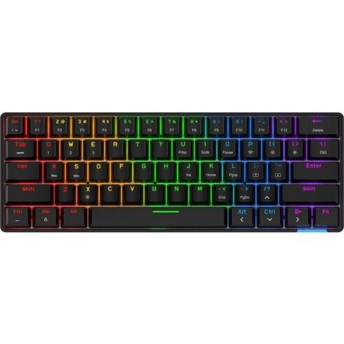 STK61 Bluetooth Wired Dual-Mode RGB Mini 61 Keys Mechanical Gaming Keyboard 60 % Layout Keypad - Black (Brown Switches)