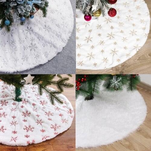 Christmas Tree Skirts Snowflake White Fur Xmas Tree Decoration Merry Christmas Ornaments New Year 2022Home Xmas Tree Decorations