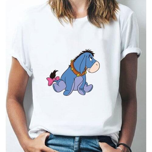 Loose T-shirts Eeyore Printed T-shirts Woman Disney Cartoons Winnie The Pooh Oversized Kawaii for Girls O-neck Aesthetic Clothes