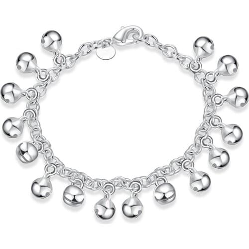 Fashion Women 925 Sterling Silver Jewelry Lovely Smooth Jingle Bells Charm Bracelet Pulseira Mujer