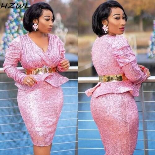 Pink Sequined Cheap Prom Dresses Without Sash Peplum Pleats Robe de soiree Long Sleeves Plus Size Mermaid Evening Gowns