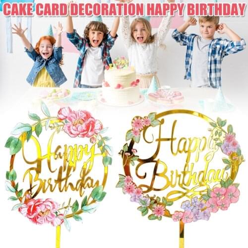 Gold Acrylic Cake Topper With Flower Design Birthday party dessert Decoration Supplies Cake decorations For Kid Adult