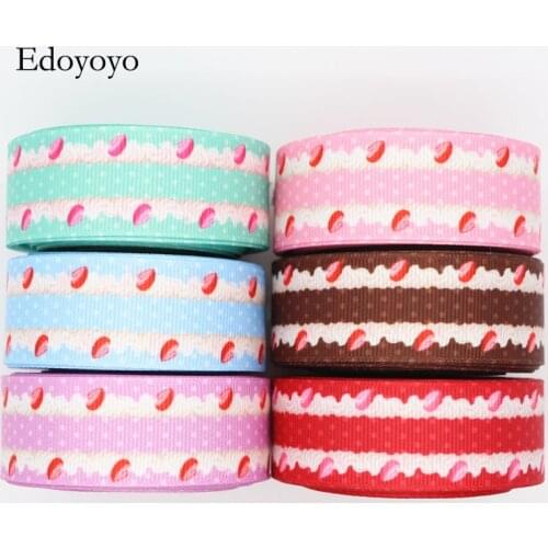 10 Yards 1'' 25MM Strawberry Cake Printed Grosgrain Ribbons For Hair Bows DIY Handmade Materials Y19103002