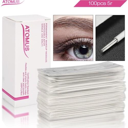 100pcs 5R Eyeborw Micro Blading Needles Tebore Permanent Makeup Blade Shading Agujas Microblading Sombreado Ahujas De Micro
