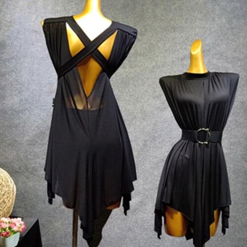 2020 Latin Dance Dress Women Latin Costumes Black Dress Sexy Back Rumba Samba Dress Flamengo Adult Dance Clothes Women VDB612