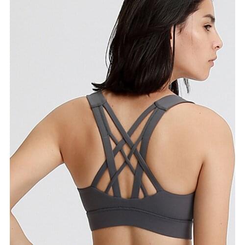 2021 Soft Skin Stretchy Bras Training Bras Cross back line 4-way stretch material with Removable chest pad