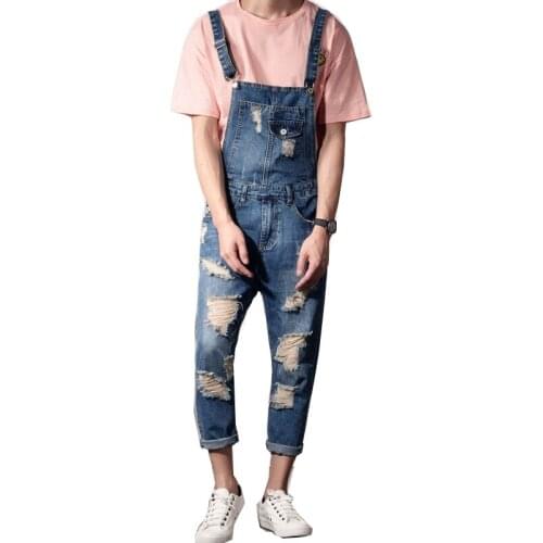2021 new mens fashion denim jumpsuit ripped jeans mens denim overalls S-6XL