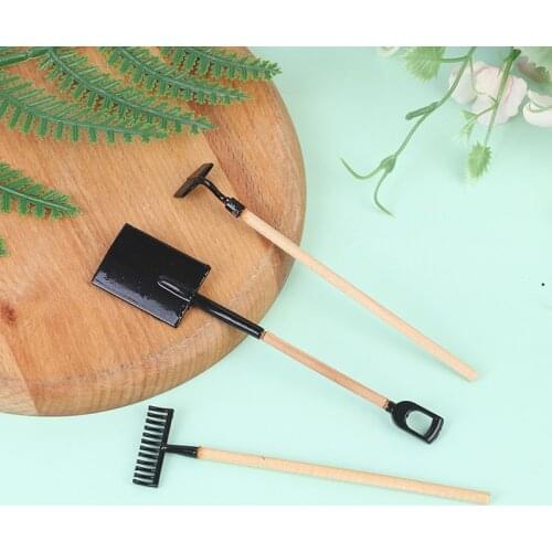 3Pcs/Set 1:12 Scale Dollhouse Miniature Shovel Hoe and Pitchfork Farming Tools Fairy Garden Accessories Furniture Toys