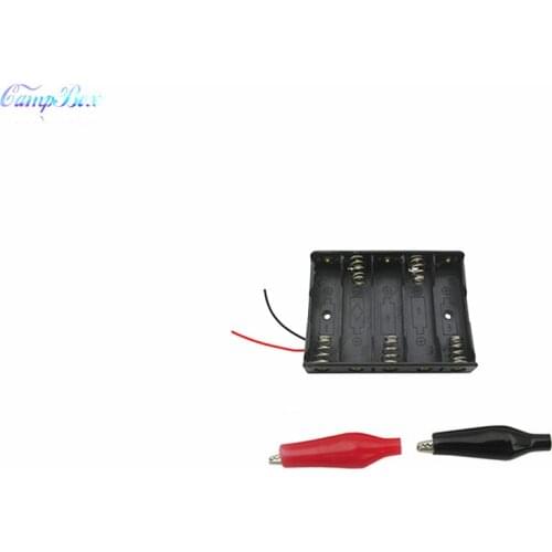 50Pcs 5xAA Battery Case Holder Socket Wire Junction Boxes With 15cm Wires, Black+Red Crocodile Alligator Clip