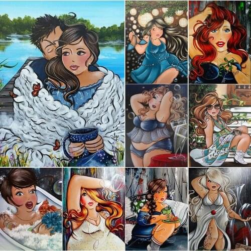 5D DIY Diamond Painting Cartoon Fat Lady Cross Stitch Kit Full Drill Square Embroidery Mosaic Woman Art Picture Home Decor Sale