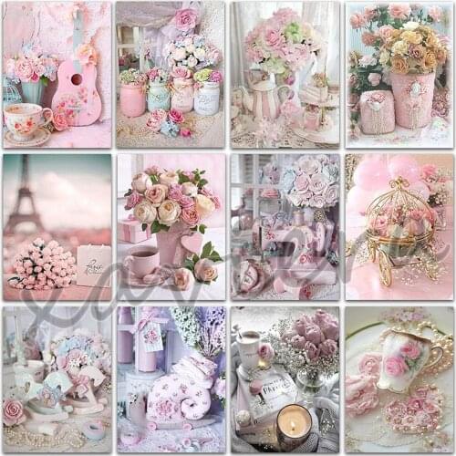 Xaviera 5D Diy Diamond Painting Flower Pink Rose Eiffel Tower Landscape Embroidery Full Square Round Drill Mosaic Cross Stitch