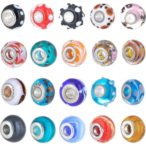 2Pcs/Lot 45 Styles Colorful Glass Charm Beads Fit Brand Charm Bracelets For Women Silver Plated Fashion Jewelry Gift Making