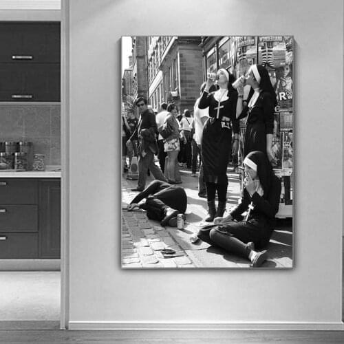 Rebel Nuns Print Black and White Photography Poster Nuns Smoking Wall Art Picture Canvas Painting Home Room Wall Decor