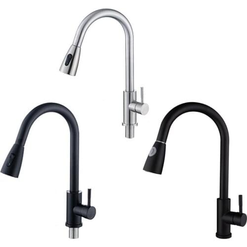 Stainless Steel Kitchen Faucet Single Hole Pull Out Spout Kitchen Sink Mixer Tap Stream Sprayer Head Chrome Black Mixer Tap